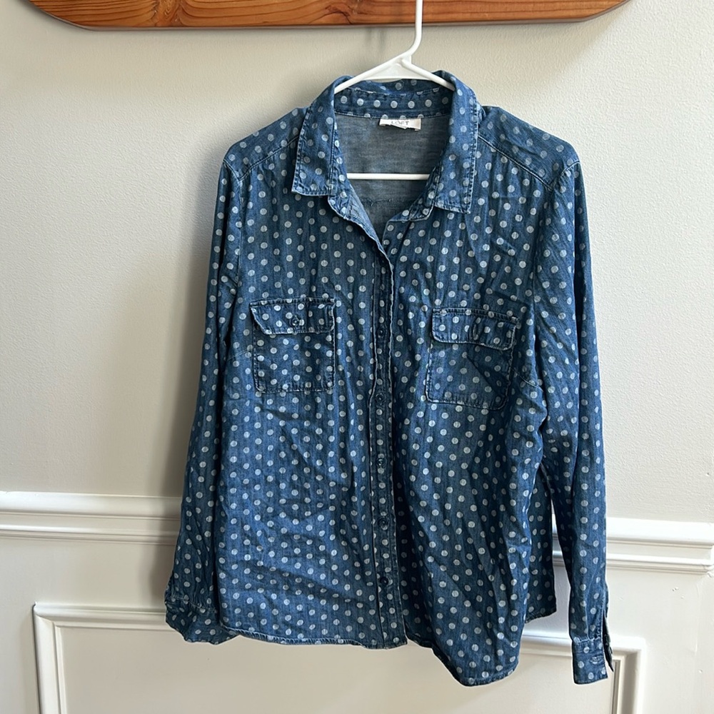 LOFT Blue Polka Dot Button-Down Shirt